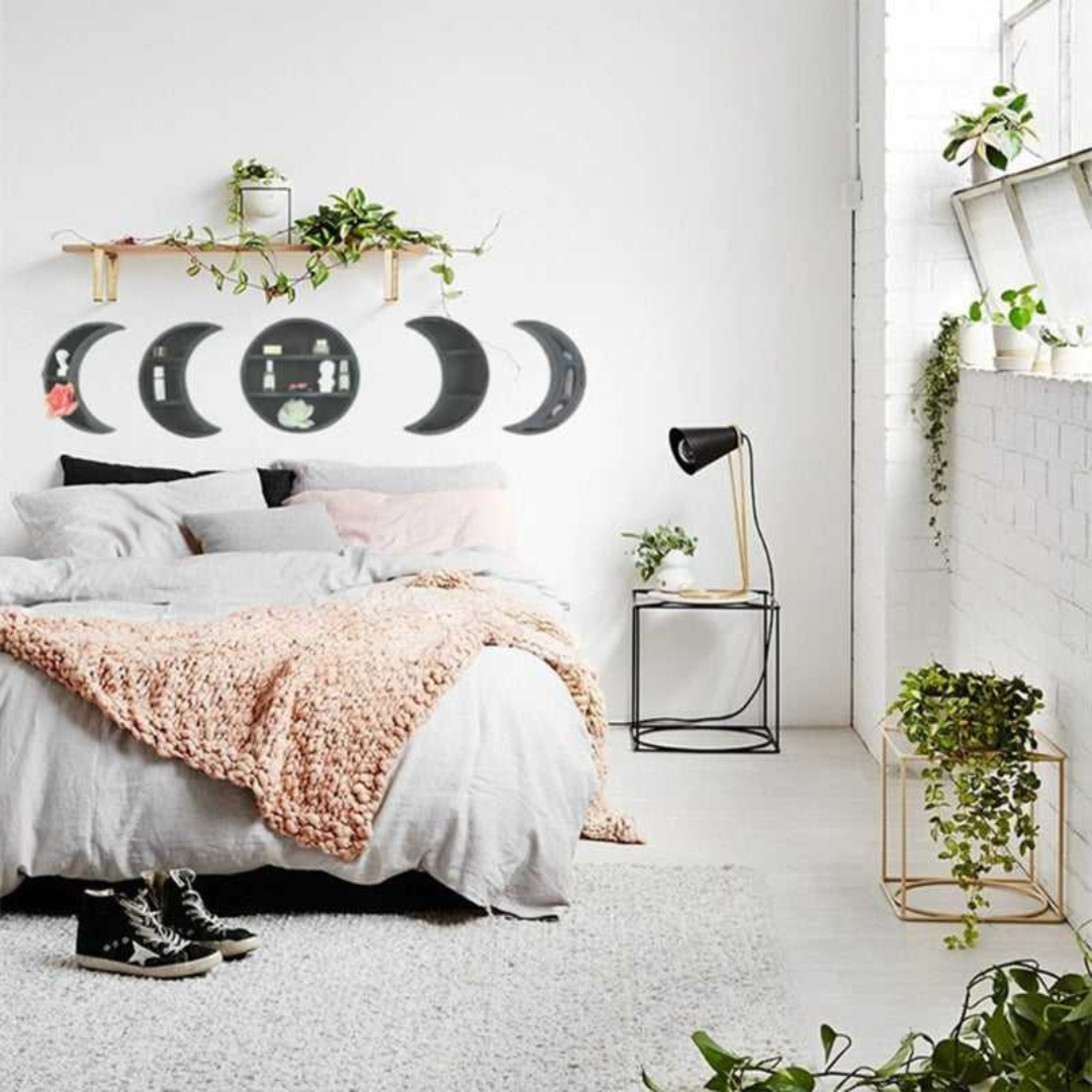 Moon Phases Wall Shelf for Altar and Prayer Room Display in Bedroom