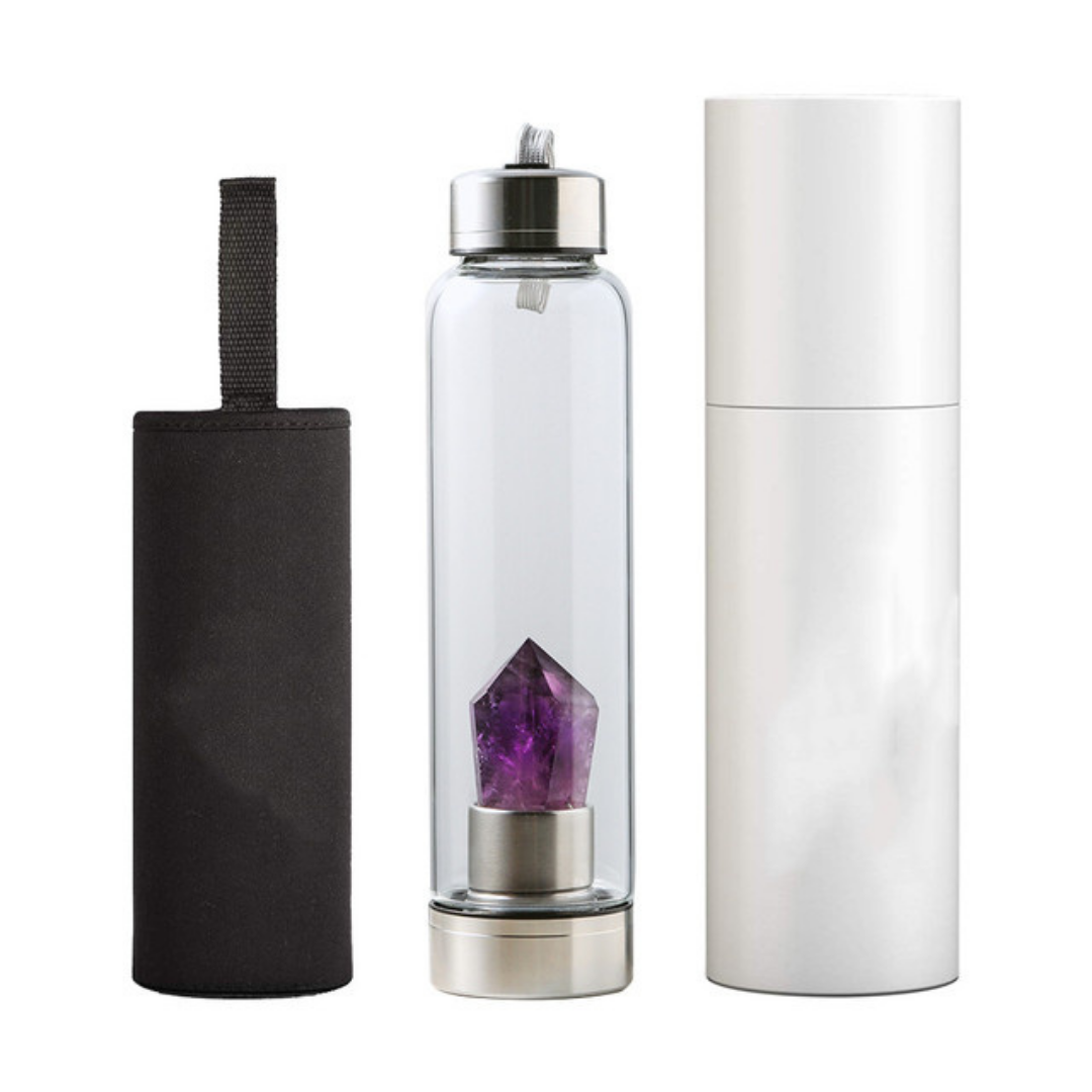 Amethyst Generator Water Bottle with Case Box and Portable Black Cover